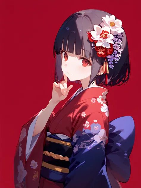 anime girl in kimono outfit with flower in hair