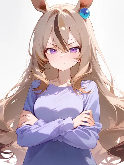 anime girl with long hair and ears with blue eyes