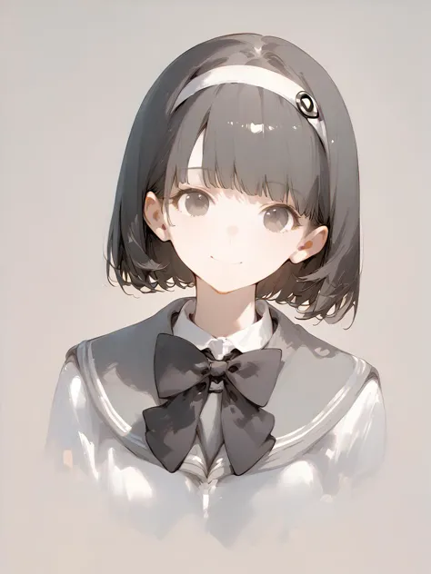 anime girl with black hair and a bow tie