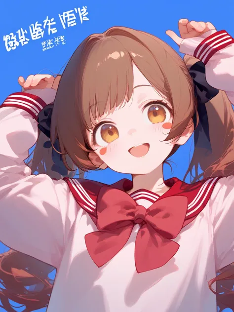 anime girl with brown hair and a red bow tie