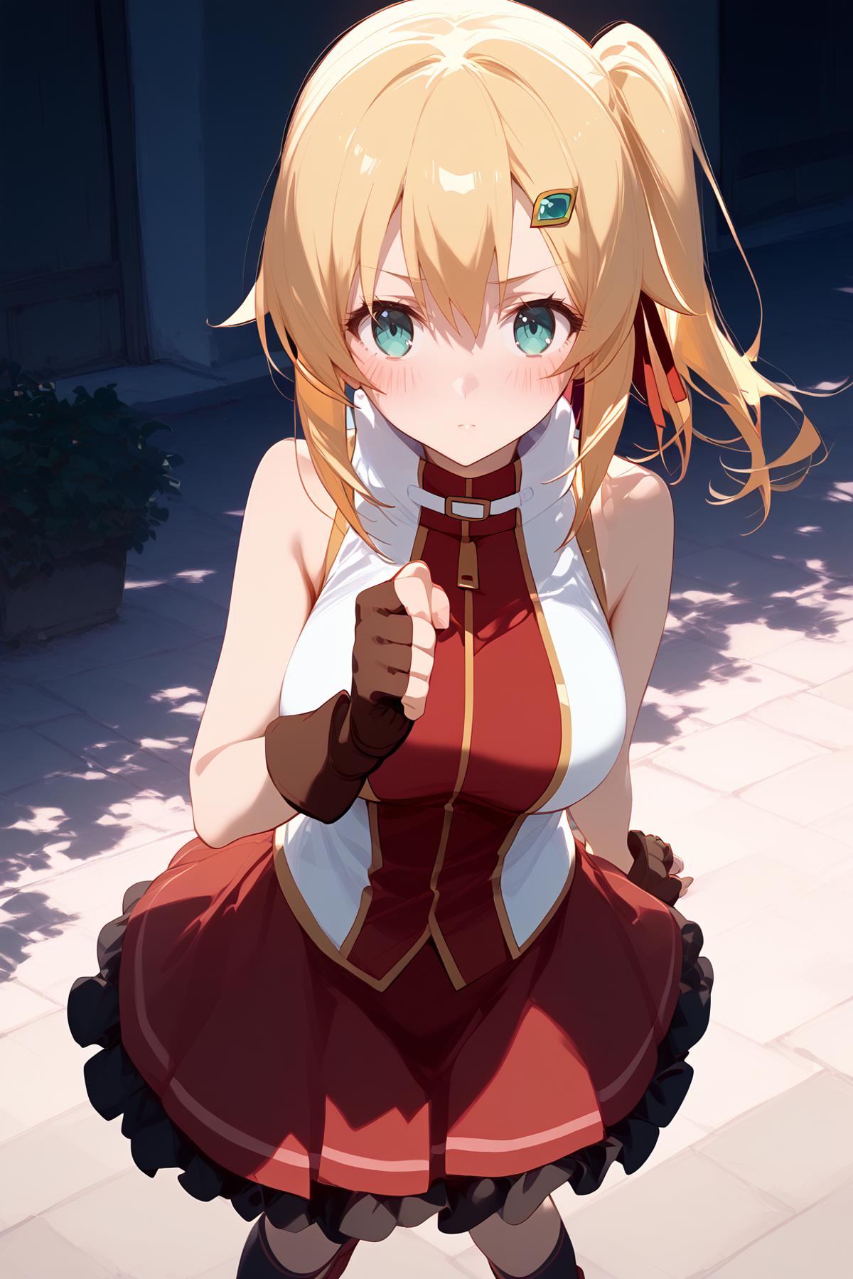 Anime girl in a red dress with a white collar and a black belt - SeaArt AI