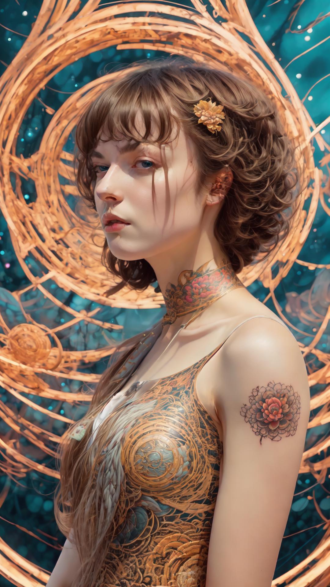 A woman with a tattoo on her chest and a tattoo on her chest - SeaArt AI