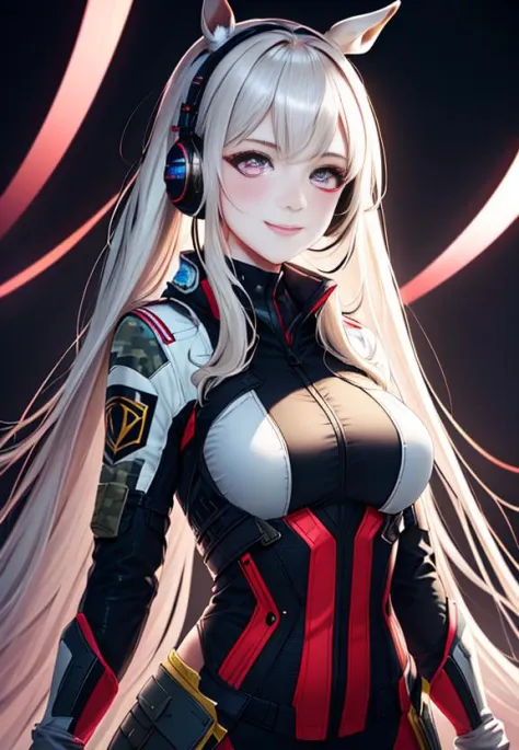 nova<lora:Nova-000003:0.6>,1girl, falling, animal ears, bangs, blush, camouflage armor, closed mouth, fake animal ears, gloves, headphones, headset, horse ears, impossible clothes, jacket, large breasts, long hair, long sleeves, looking at viewer, camouflage bodysuit, pink eyes, simple background,smile, solo, body paint, twintails, upper body, very long hair, black background, white gloves, white hair,alice \(nikke\),
[(colorful explosion psychedelic toxic neon paint colors:1.2)::0.15],
(masterpiece:1.4),(best quality:1.4),(shiny skin),realistic