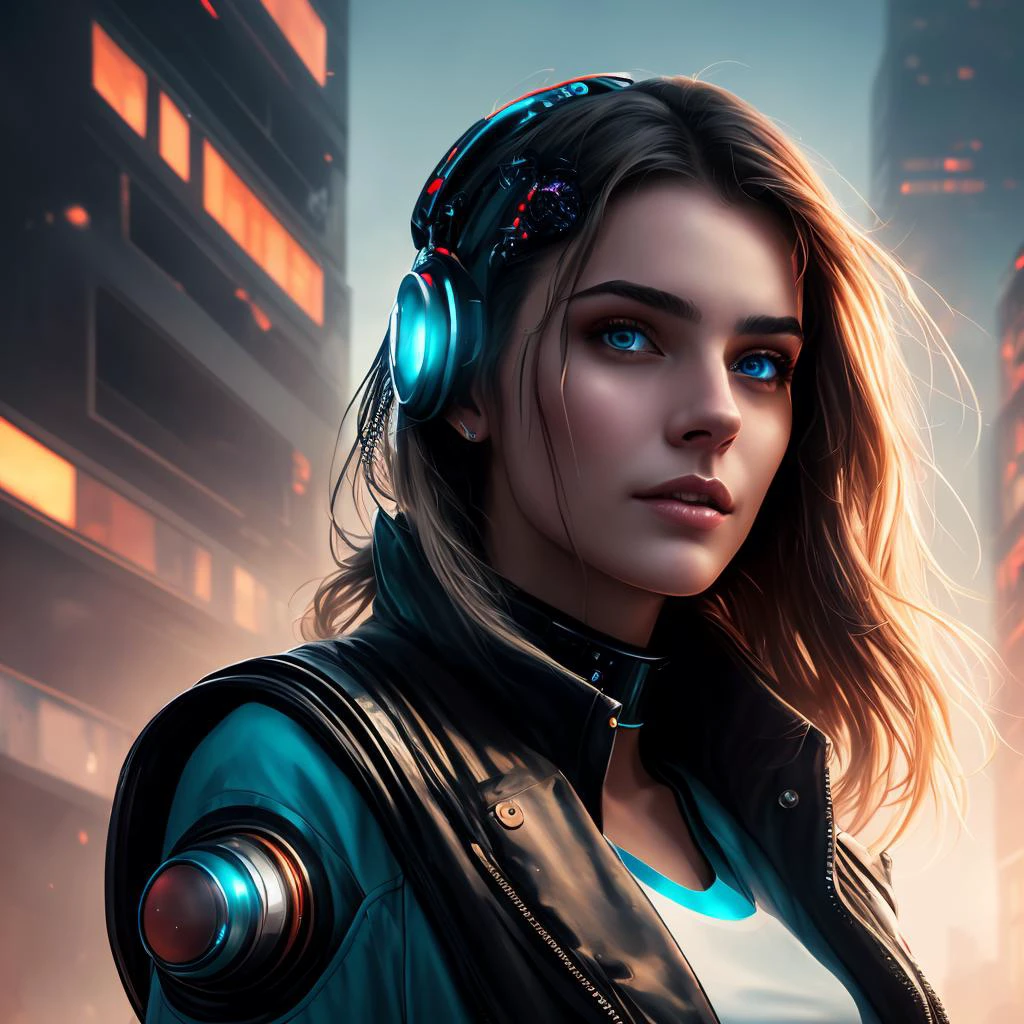 8k portrait of a cyberpunk girl,novahohe Qualität, Meisterwerk, digital art, seitliche Beleuchtung, detaillierter Hintergrund, futuristische Stadt,