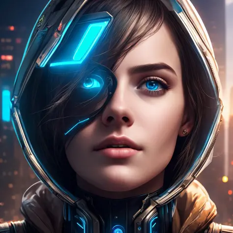 8k portrait of a cyberpunk girl,novahigh quality, masterpiece, digital art, side lighting, detailed background, futuristic city,