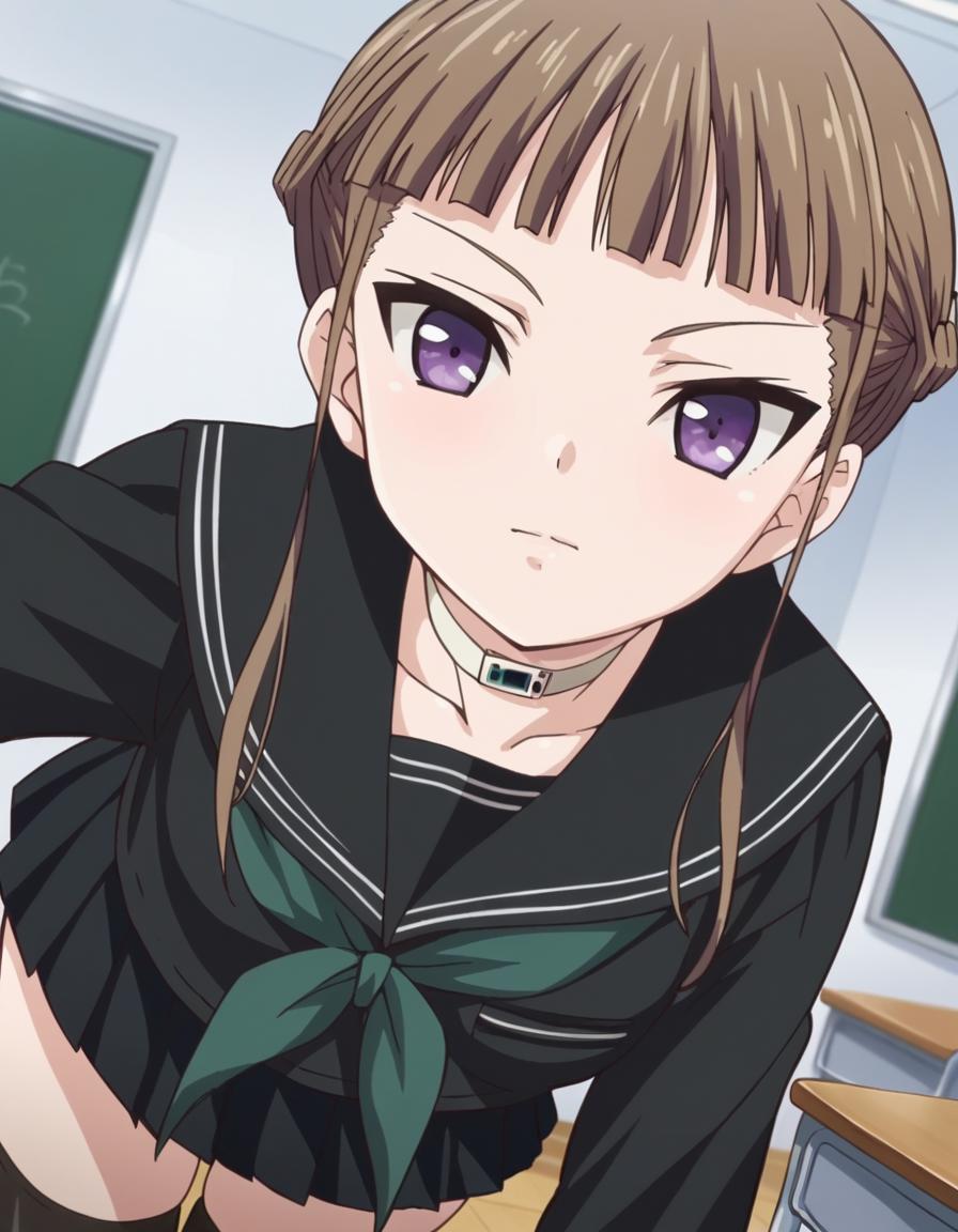 Anime girl in a school uniform posing in front of a blackboard - SeaArt AI