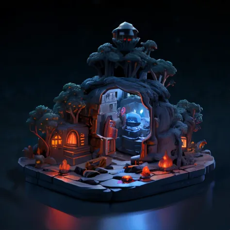 <lora:isometricview:0.7>, isometric view of Underworld Lair with Eerie Glow and Lava Flow, miniature || masterpiece, 8k, high resolution, shallow depth of field, sharp focus, incredible detail