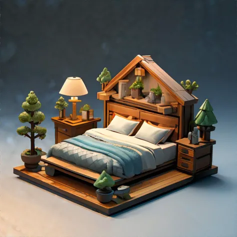 <lora:isometricview:0.7>, isometric view of cozy cottagecore bedroom, miniature || masterpiece, 8k, high resolution, shallow depth of field, sharp focus, incredible detail