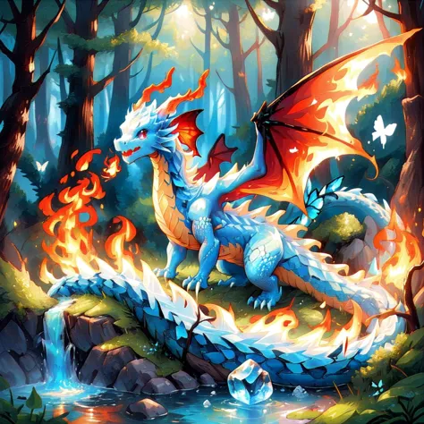 fire and ice dragon with butterfly wings in a forest
 <lora:ral-smoldragons-sdxl:0.4> ral-smoldragons, style