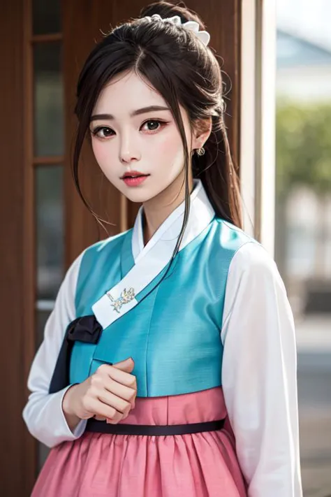 1girl,  upper body, hanbok, korean clothes,  facedetail, portrait, faceonly,  <lora:hanbok_w_v10-000001:0.5>