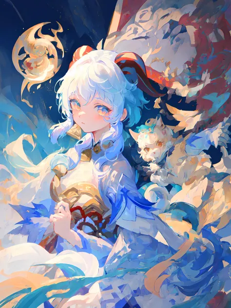 a painting of a woman with white hair and blue eyes（ganyu (genshin impact))