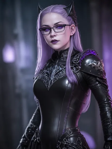 cute pale young draconian (MaiAI:.99) in full body pose, (masterpiece), realistic, cinematic light, (beautiful purple cat eyes:1.3), perfect anatomy,dragon horns,
night sky moonlight, starry background,
fine detailed silver crescent glasses, pointy ears, cowboy shot, (black metaloutfits:1.3),black lips, black eye shadow,
hyperdetailed painting, luminism, 4k resolution,
Soft Lighting, Photographic Realism,
3d rendering, octane rendering, <hypernet:metaloutfits-3500:.6>