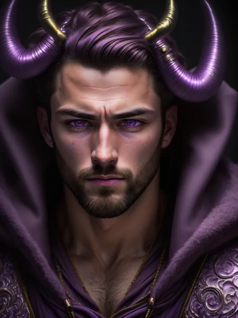 ultra detailed abstract photography of a male BatuAI-1750, portrait, (masterpiece), realistic, cinematic light, (beautiful purple eyes:1.3), perfect anatomy, hoody, dragon horns, hood down,
cowboy shot,
hyperdetailed painting, luminism, 4k resolution,
Soft Lighting, Photographic Realism,
3d rendering, octane rendering,