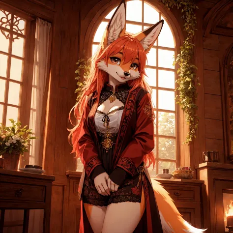 UHD 8k, HDR+, female anthro fox, intricately detailed