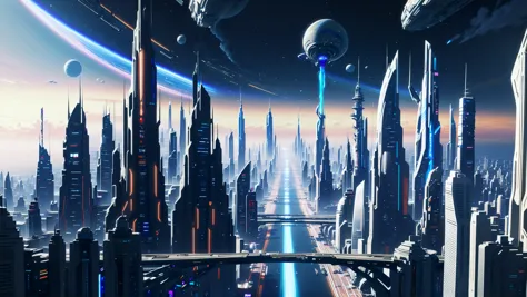 anime style, Unfathomable scifi megacity beyond the end of the universe