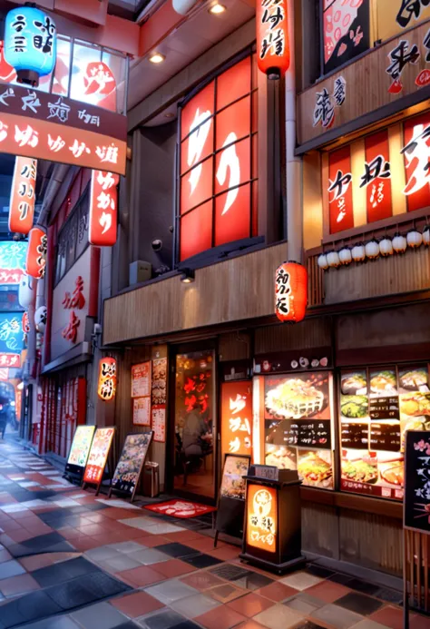 masterpiece, best quality, very aesthetic, absurdres,
yukari, scenery, storefront, japan, scenery, lantern, paper lantern, shop, tile floor, tiles, night, neon lights, outdoors, sign, pavement, food, storefront
 <lora:yukari_storefront_SDXL_V2:1>