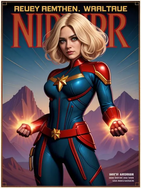 a poster of a woman in a captain marvel costume