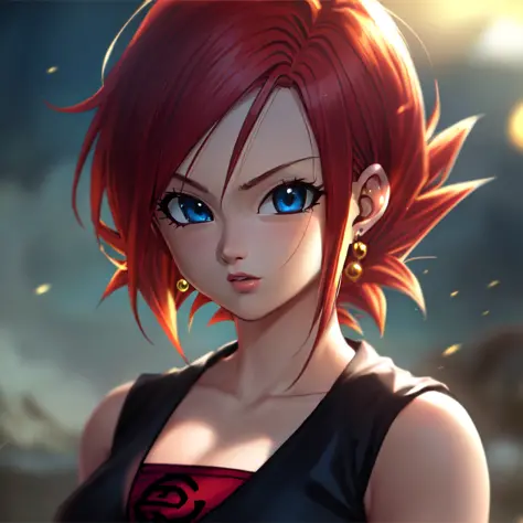1girl, red hair, blue eyes, (Dragon Ball Z \(style\):1.2),(masterpiece:1.2), (best quality:1.2), Amazing, highly detailed, beaut...