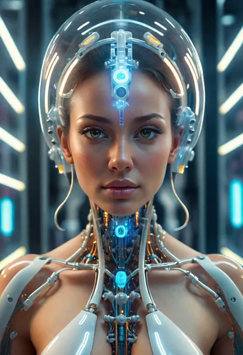 a woman in a futuristic suit with a futuristic headpiece