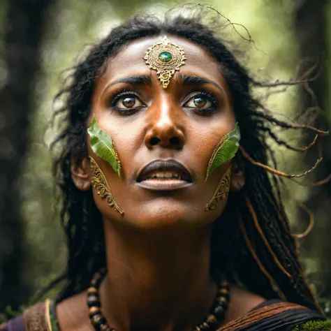 Long exposure photo of awardwinning photography, a vae_druid is looking into the sky, detailed face . Blurred motion, streaks of light, surreal, dreamy, ghosting effect, highly detailed