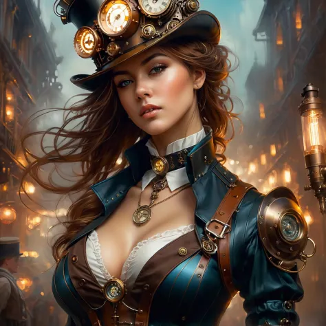 Long exposure photo of woman, steampunk, 20 years old,  amazing details, masterpiece , best quality, intricate, elegant, highly detailed, digital painting, artstation, concept art, smooth, sharp focus, illustration, art by wlop, charlie bowater and alexand...