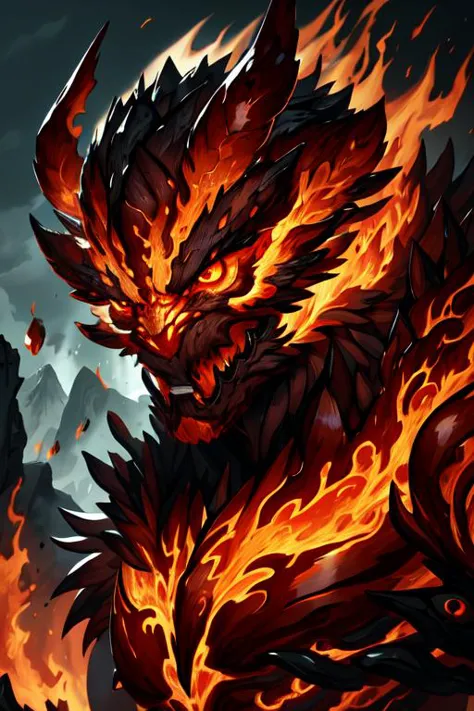 <lora:fantasy_monsters:0.8> fire elemental monster, (masterpiece:1.2, best quality), (finely detailed eyes: 1.2), (solo), realis...