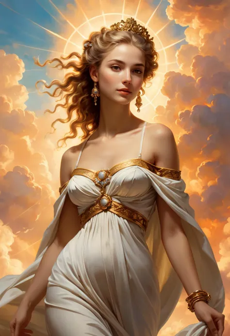 concept art style of "Rembrandt" fantasy setting, overwhelmingly beautiful ancient Roman goddess,  symbols of  love beauty and f...