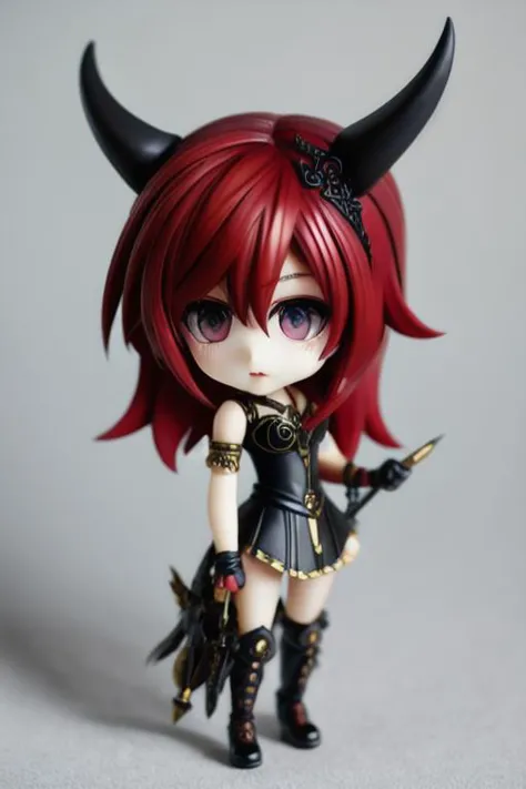 a close up of a doll with horns and a sword