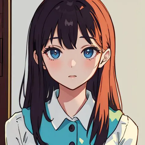 anime girl with long hair and blue eyes staring at camera