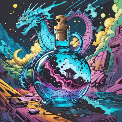 a bottle of perfume with a dragon on it in a desert