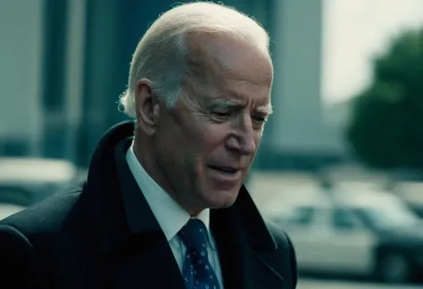 cinematic film still a Film Still of Joe Biden, sleeping, eyes closed, black trenchcoat, Matrix action movie scene, guns, slow m...