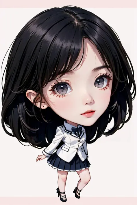 cinematic photo 1girl,brown eyes,(black long straight hair:1.2),(full body:1.2),(chibi:1.5),looking at viewer,8k uhd,dslr,soft l...