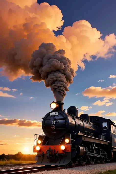 (warm clouds), locomotive, train, illustration