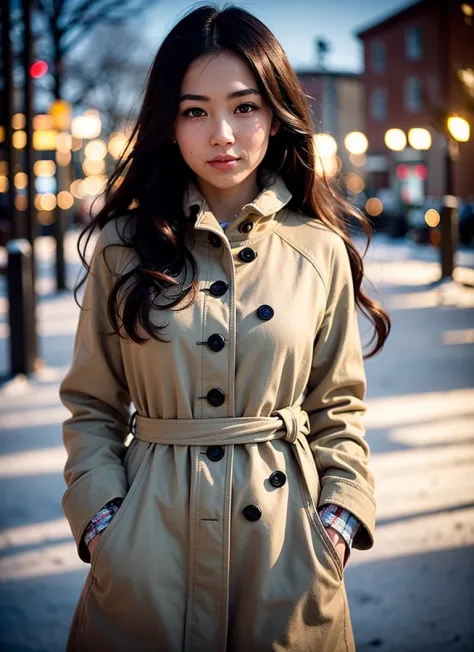 professional portrait photograph of a gorgeous Japanese girl in winter clothing with long wavy hair, ((sultry flirty look)), fre...