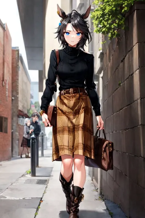 anime girl walking down a street with a bag and a purse