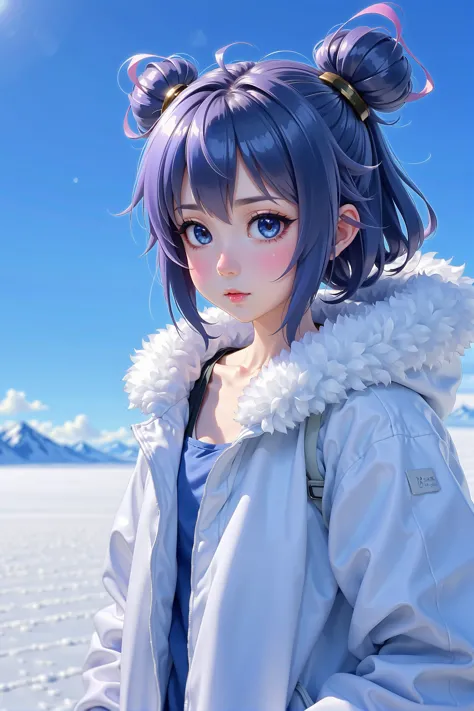 anime style, Perchlorate Salt Flats, 1girl, woman, f/1.4 lens, bokeh, tiny Ziziphus fairy queen,insect wings, see-through gossamer, bombshell hair, reflective color:darkblue metal hair with blue highlights, Tousled Hair, chubby, narrow waist, medium breasts, japanese<lora:EnvyArcticXL01:1>