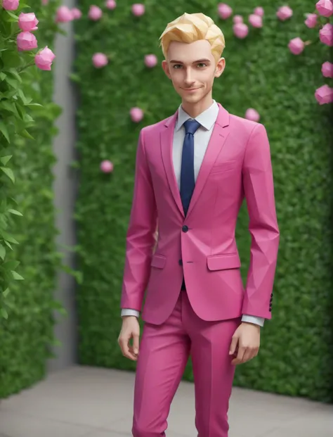 a close up of a person in a suit and tie standing in front of a wall