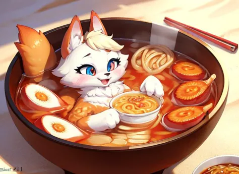 there is a bowl of soup with a cat in it