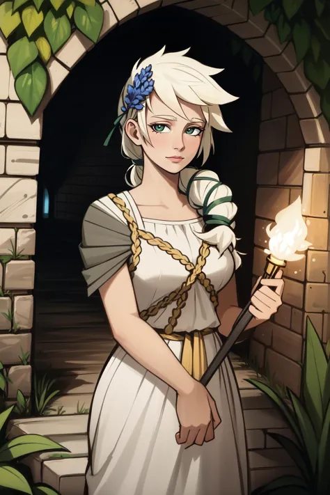 (masterpiece, best quality),  intricate details,
1girl,   <lora:persephone-nvwls-v1:0.8> persephone, greek clothes, hair flower, mature woman,
underground, cave, tunnel, torch on wall,