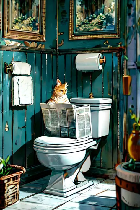 there is a cat sitting on a toilet in a bathroom