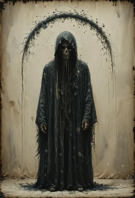 a painting of a man in a black robe and a hood