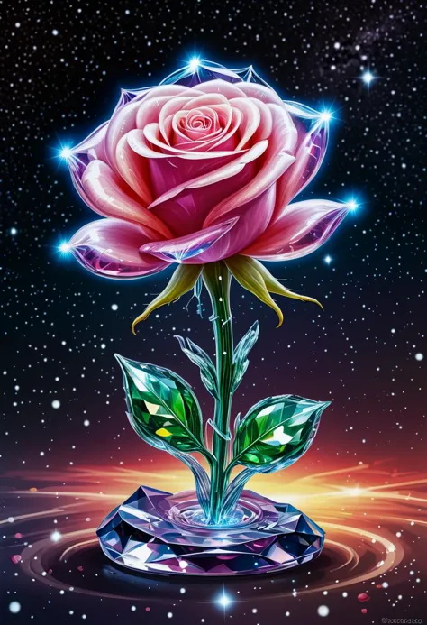 Masterpiece art of A crystal rose in space