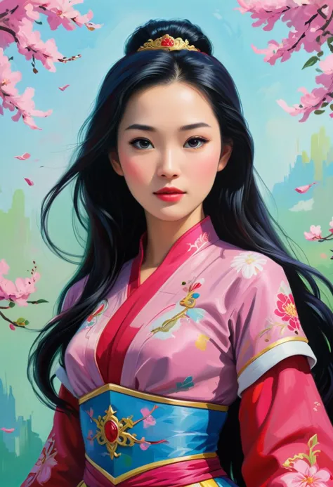 masterpiece, oil painting of Disney Princess Mulan, in the style of Brandon Mably