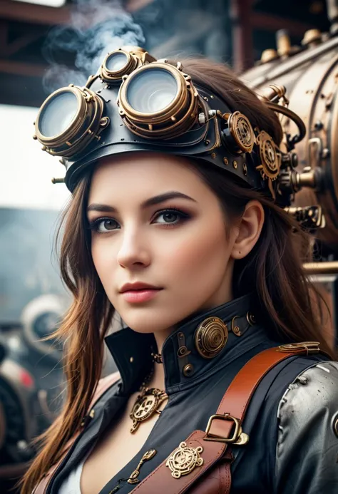 photo,photo, 8k portrait steaming engines, in a mecha-steampunk ,1girl, style.