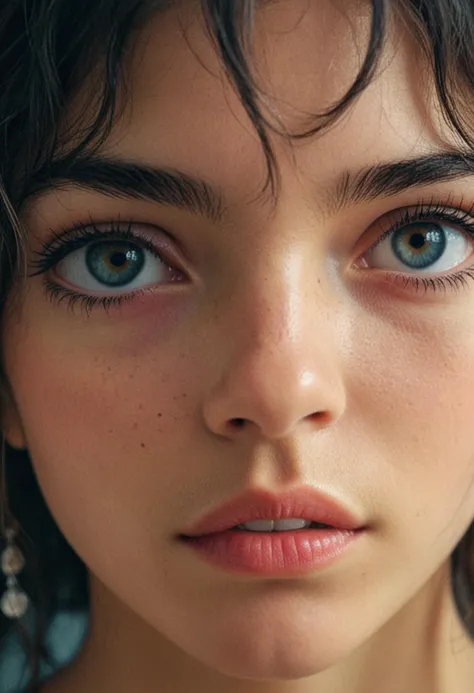 a close up of a woman with a very big eye