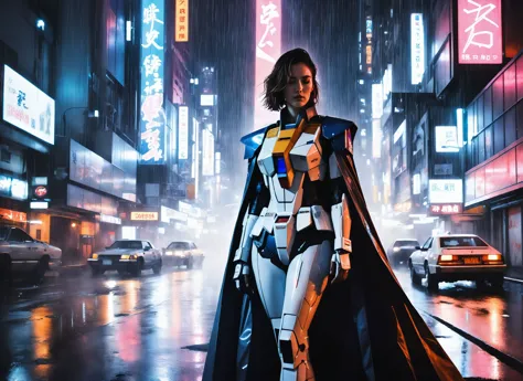 a woman in a superhero costume standing in the rain