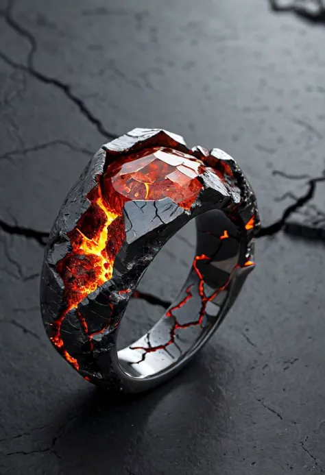 crackedmagma, diamond ring made from cracked magma, polished,