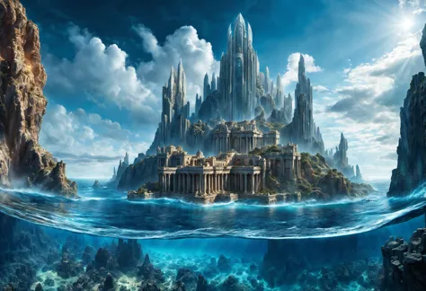 professional, high quality photorealistic  photo RAW
of (Atlantis, A lost city of great wisdom and power, now drowned beneath th...