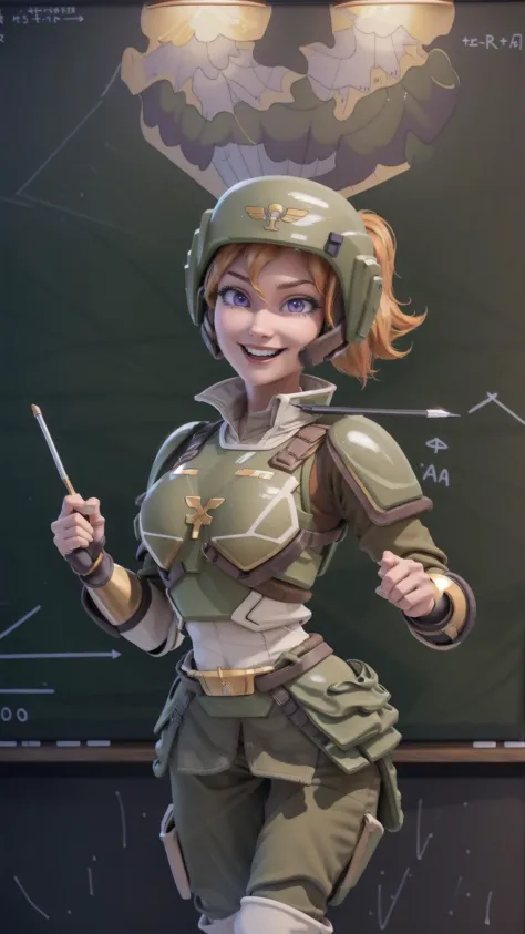 a close up of a woman in a uniform holding a stick