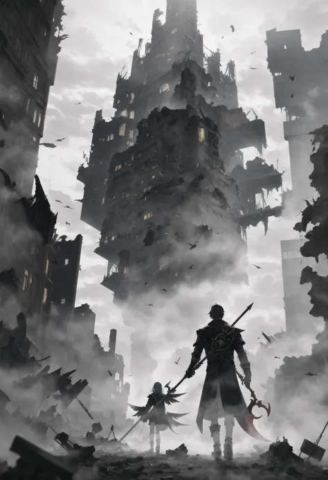 DonM5cy7h3XL scythe,wings,inertia,supramolecular chemistry,pollution,shrouded in swirling mists of toxic gas,advances relentlessly through a war-torn cityscape,its heavy footfalls echoing ominously against the crumbling ruins of civilization,<lora:DonM5cy7h3XL-v1.1-000006:0.5>,<lora:DonMDr4g0nXL-v2rb:0.5>,<lora:Soul_Knight_SDXL_-_By_HailoKnight:0.45>,soul knight,<lora:ral-dissolve:0.6>,ral-dissolve,